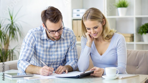 Young Couple Calculating Invoice