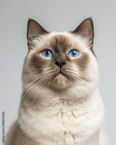 Portrait of a Siamese Cat with Striking Blue Eyes and Sleek Coat, Ideal for Cat Lovers and Breed Enthusiasts

