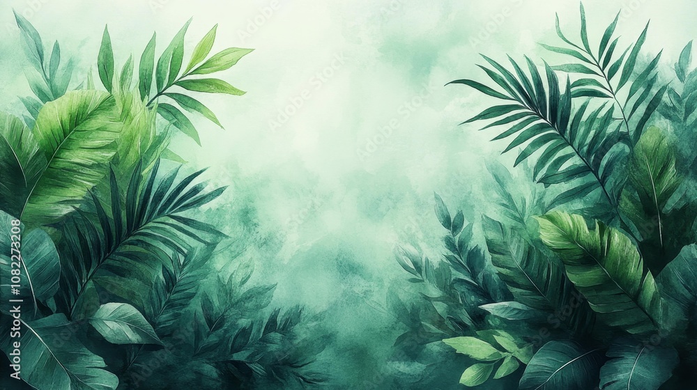 Tropical Leaves Watercolor Frame. Generative AI Tropical Leaves Watercolor Frame. Generative AI