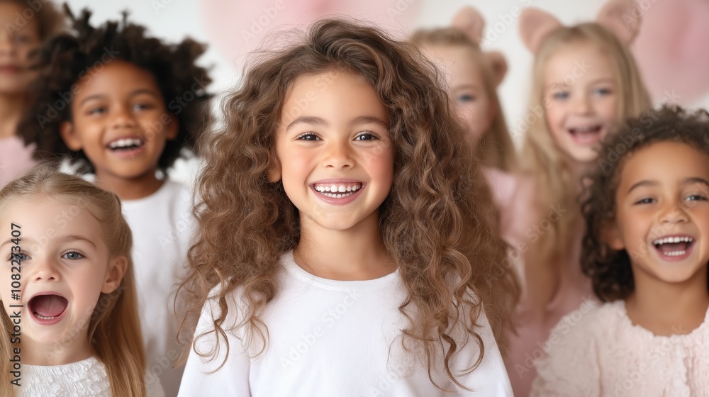 Diverse group of happy children laughing together in joyful setting Diverse group of happy children laughing together in joyful setting