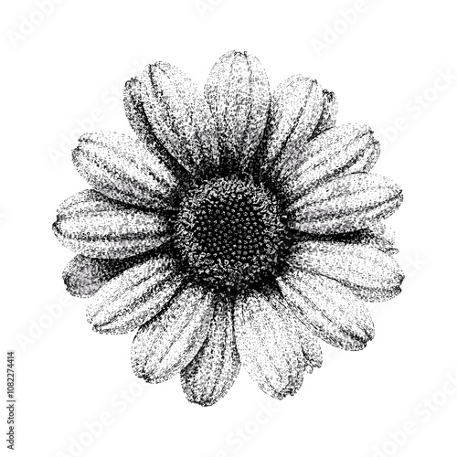 Flower with retro photocopy stipple effect, for grunge punk y2k collage design. Vector illustration in vintage halftone brutalist design for banner or poster