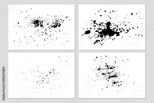 Set of grunge ink splatter. Splash of paints, spray drops