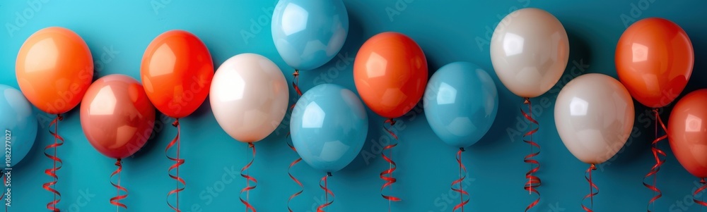 Several balloons are hanging from the ceiling in a row, banner Several balloons are hanging from the ceiling in a row, banner