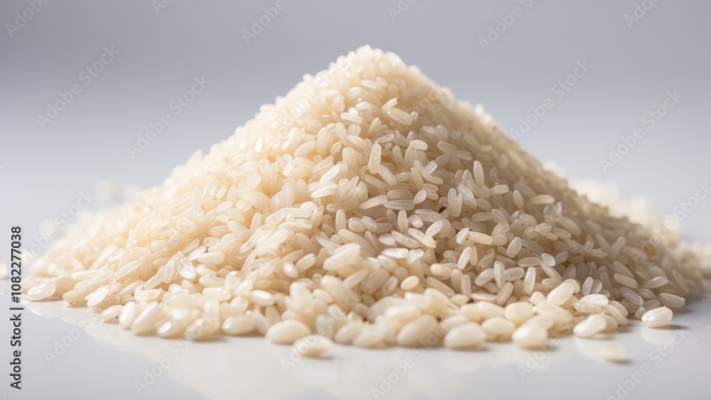 Small pile of fresh white rice, white background, medicinal freshness. Small pile of fresh white rice, white background, medicinal freshness.