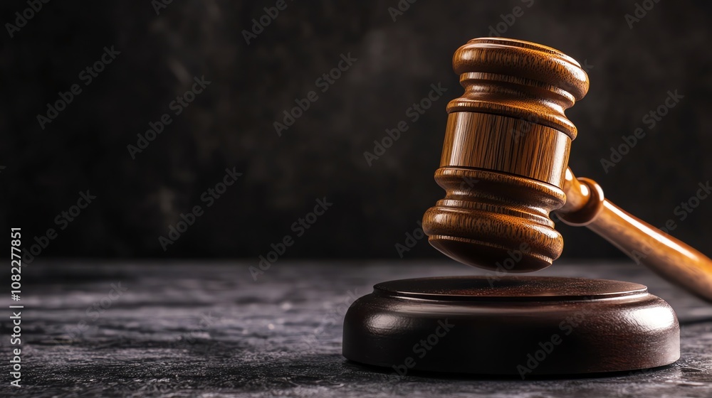 A wooden gavel rests on a block, on a dark background. A wooden gavel rests on a block, on a dark background.
