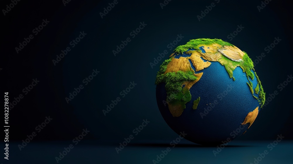 Fototapeta premium Green Earth Globe on Dark Background