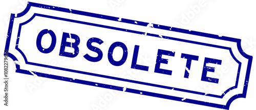 Grunge blue obsolete word rubber seal stamp on white background
