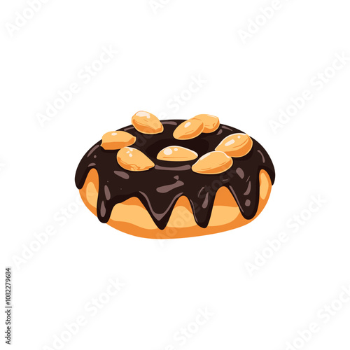 Chocolate donut with nuts vector