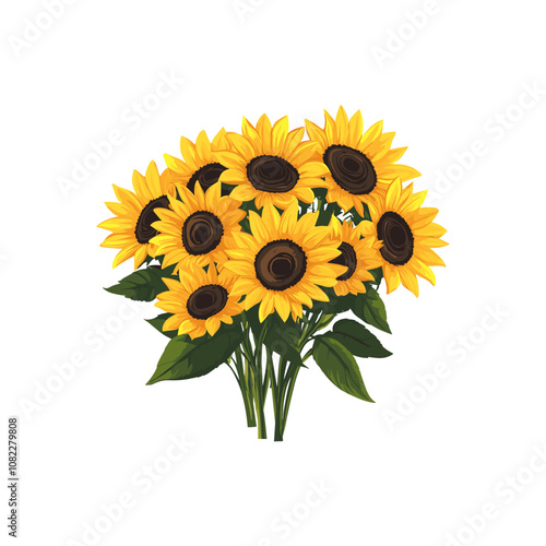 Bright yellow sunflowers bouquet vector