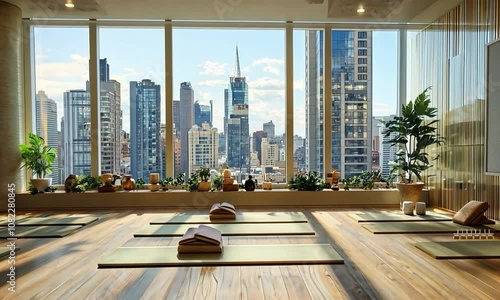 Hollywood Glam yoga room with elegant finishes, plush textures, and a view of a picturesque lake photo