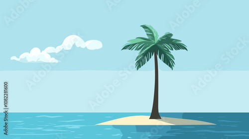 Lonely Palm Tree on Deserted Island