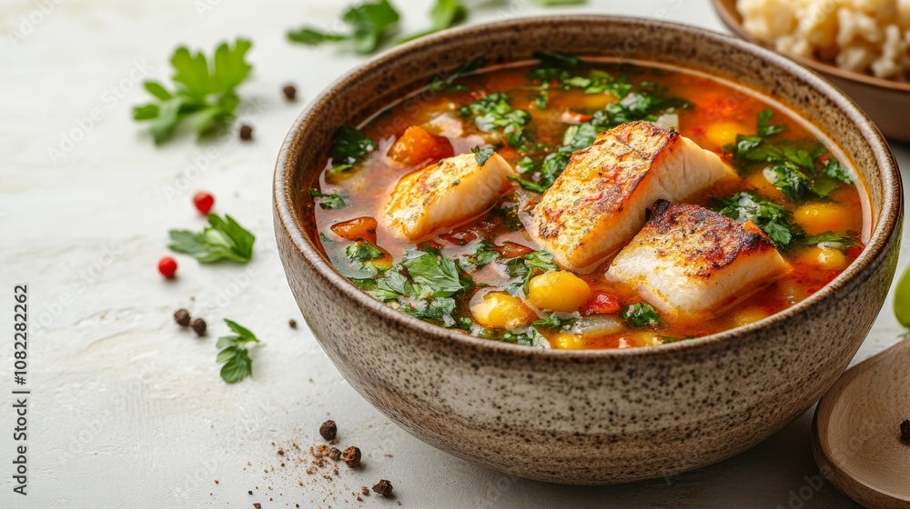 Uha Traditional Russian Fish Soup. Generative AI Uha Traditional Russian Fish Soup. Generative AI