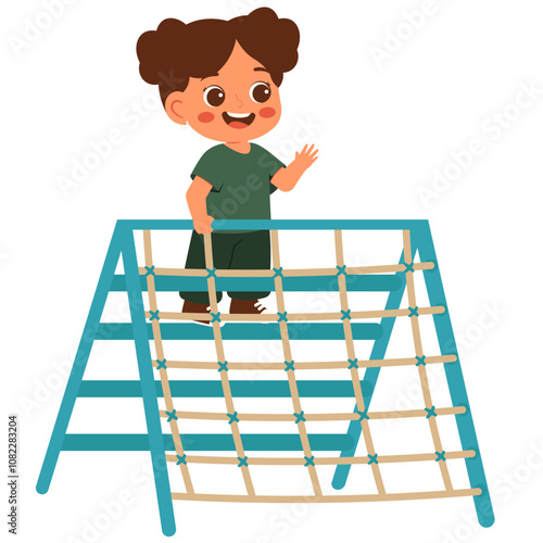 Happy Girl on Climbing Frame Illustration