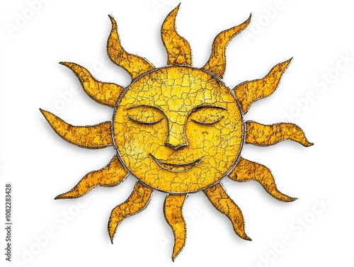 Bright, cheerful sun with a smiling face, colorful and artistic design. photo