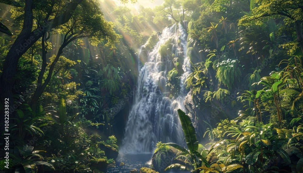 Lush Jungle Waterfall Bathed in Sunlight Lush Jungle Waterfall Bathed in Sunlight