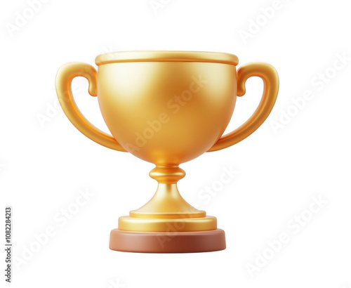 3d icon shiny golden trophy representing victory and achievement on transparent background