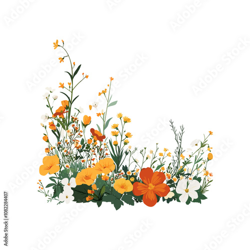 Wildflower meadow in bloom - colorful nature inspired floral illustration