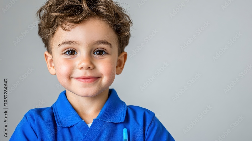 Portrait of a Smiling Young Boy in Blue Shirt Portrait of a Smiling Young Boy in Blue Shirt