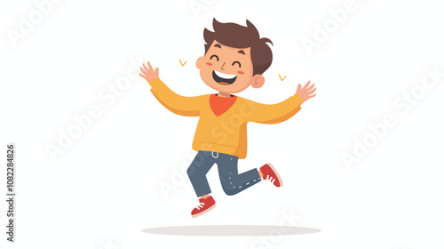 Cheerful Boy Playing in Flat Style Vector Isolated on White Background