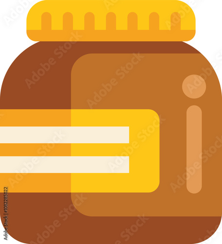 Brown jar with a yellow label and cap, potentially containing a food product, isolated on a white background