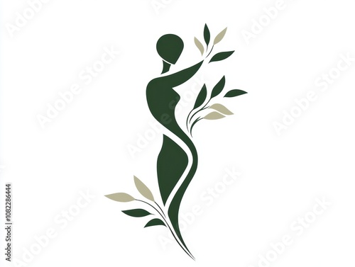 Stylized figure of a woman with leaves, symbolizing nature and femininity. photo