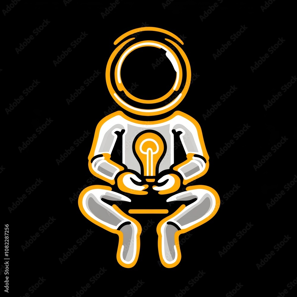 Creative Idea Mindful Innovation Zen like Figure Holding Lightbulb Creative Idea Mindful Innovation Zen like Figure Holding Lightbulb