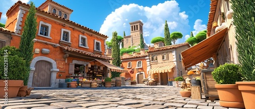 Fototapeta Naklejka Na Ścianę i Meble -  Sunny Day in a European Village.