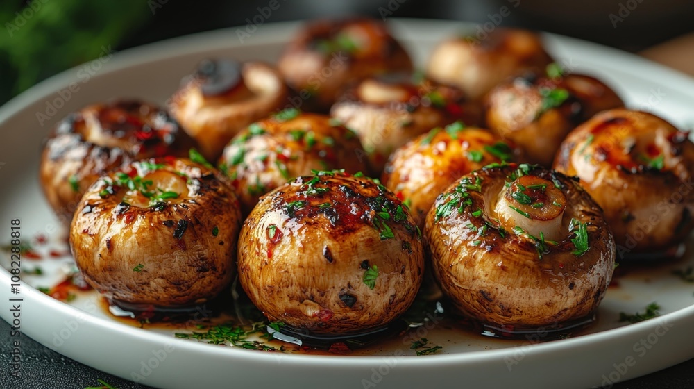 Grilled Marinated Mushrooms with Herbs and Spices. Generative AI Grilled Marinated Mushrooms with Herbs and Spices. Generative AI