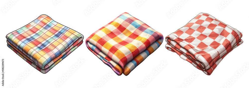 Colorful Checkered Blankets on Transparent Background Colorful Checkered Blankets on Transparent Background