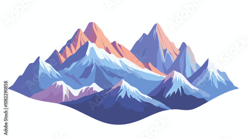 Snowy Mountain Peaks with Sunset Glow in Winter Landscape