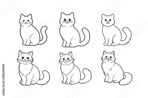 Cat vector design, labeled line art illustration.