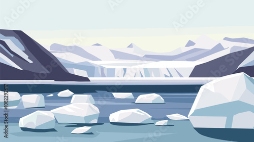 Frozen Arctic Landscape with Icebergs