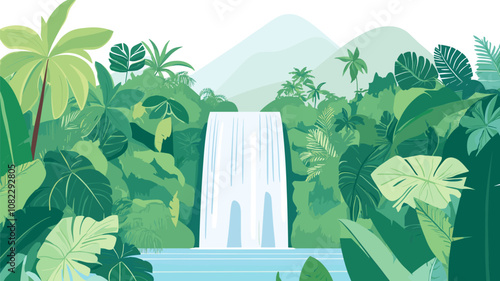 Jungle Waterfall with Lush Foliage