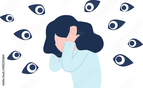 他人の視線に怯える女性のイラスト