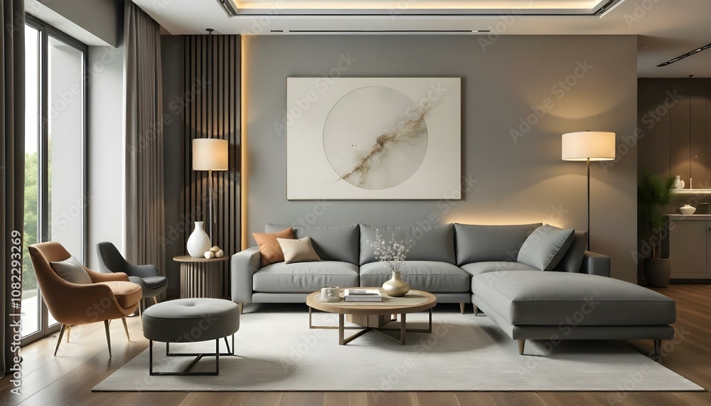A modern and minimalist home office space with a wooden desk, a beige office chair, and a large potted plant in the corner. A modern and minimalist home office space with a wooden desk, a beige office chair, and a large potted plant in the corner.