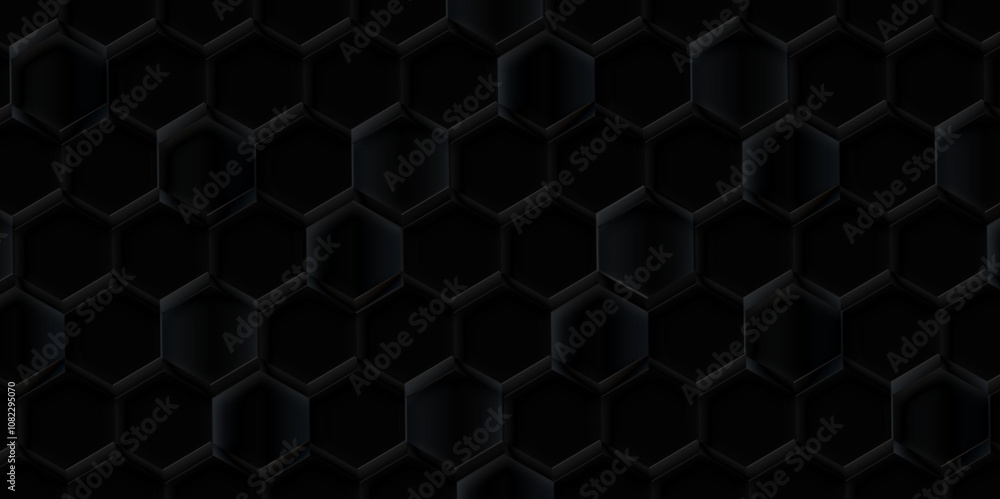 Dark black color embossed hexagon background, Luxury wallpaper Illustration, Futuristic 3d abstract honeycomb mosaic black background, Modern trendy dark black and shadow. Dark black color embossed hexagon background, Luxury wallpaper Illustration, Futuristic 3d abstract honeycomb mosaic black background, Modern trendy dark black and shadow.