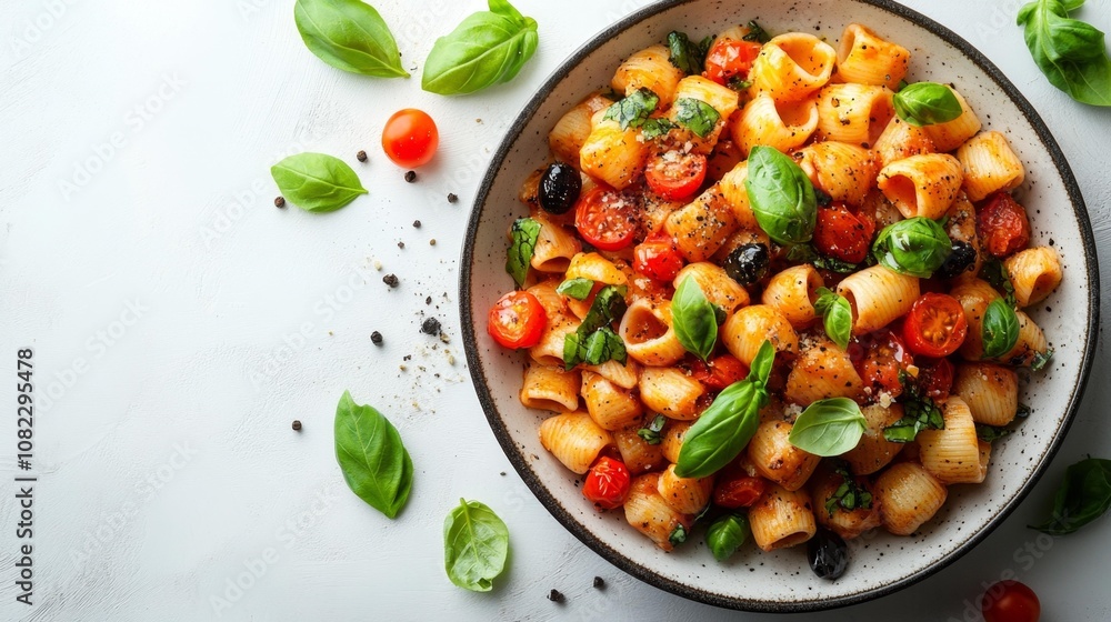 Pasta alla Norma with Cherry Tomatoes and Basil. Generative AI Pasta alla Norma with Cherry Tomatoes and Basil. Generative AI
