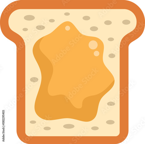 Simple vector illustration of a single slice of toast with peanut butter spread on top, isolated on white