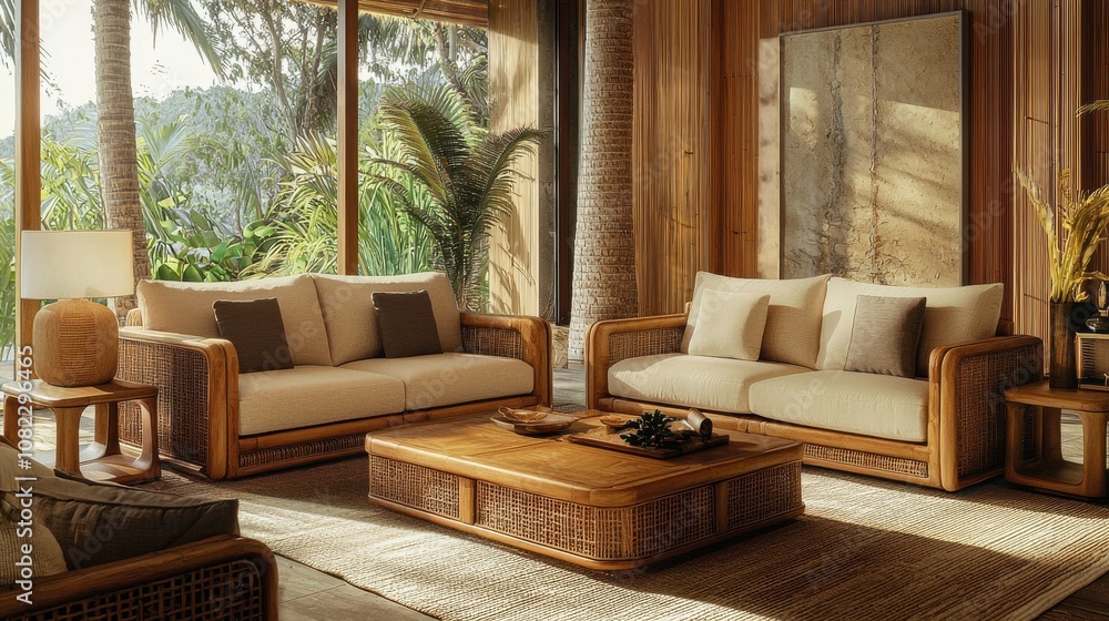 Modern Tropical Living Room with Natural Decor Modern Tropical Living Room with Natural Decor