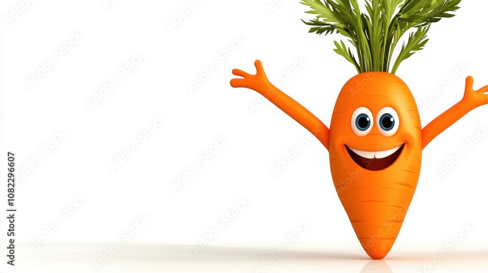 Playful carrot character celebrates healthy eating studio setting digital illustration bright colors whimsical concept