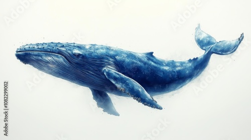 Blue Whale Illustration in Watercolor Style. Generative AI photo