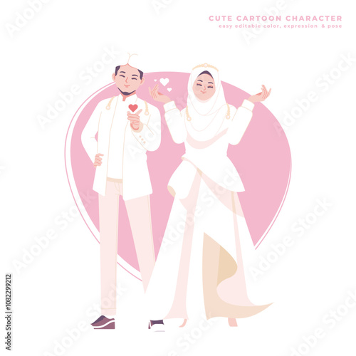 muslim wedding cartoon character illustration