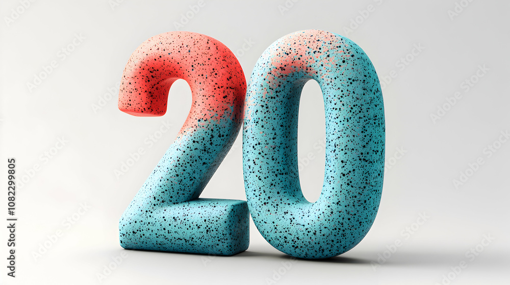 3D Render of Number Twenty with Speckled Coral and Teal Texture 3D Render of Number Twenty with Speckled Coral and Teal Texture