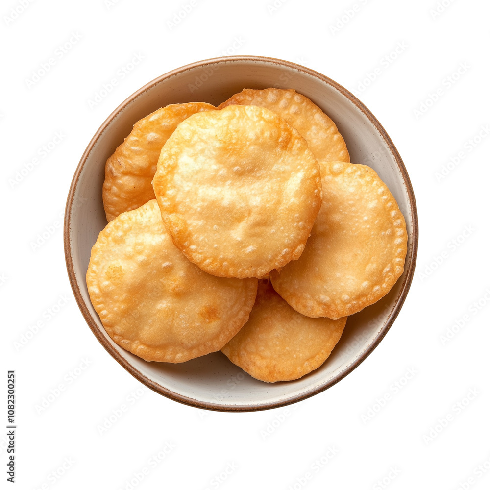top view Crispy Indian Pooris in a Bowl on Transparent Background top view Crispy Indian Pooris in a Bowl on Transparent Background