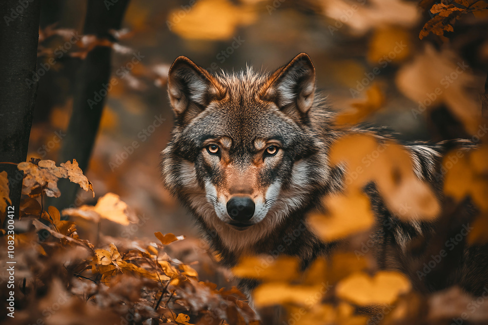 A wild animal in a beautiful autumn forest created with generative AI technology