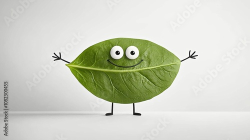 Obraz na płótnie Cheerful spinach leaf character studio setting digital neutral background close-up view concept of friendly insurance policies w salonie