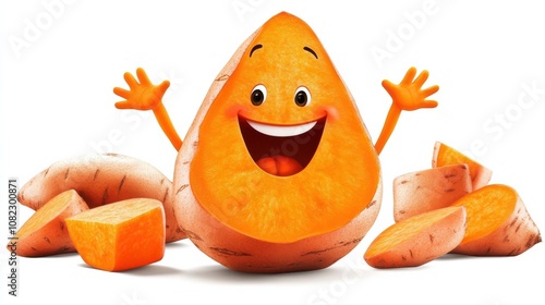 Obraz na płótnie Playful sweet potato character celebrating happiness in a whimsical food scene w salonie