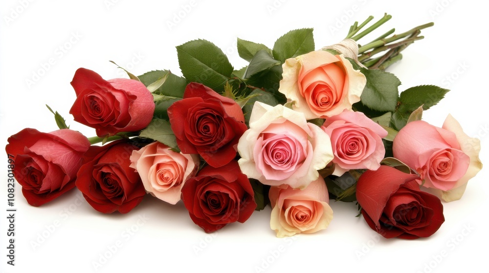 Romantic gesture arrangement of red and pink roses floral display studio setup close-up love and affection concept Romantic gesture arrangement of red and pink roses floral display studio setup close-up love and affection concept