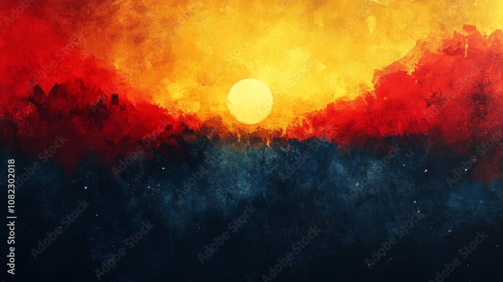 Fototapeta premium Abstract Sunrise Over Mountains Painting. Generative AI