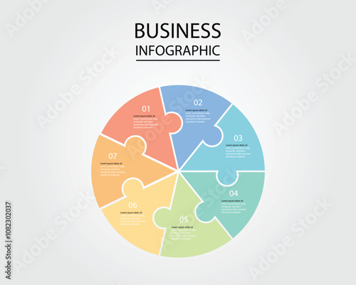 Business Infographic modern design template for banners and infographics for 7 jigsaw circle step 